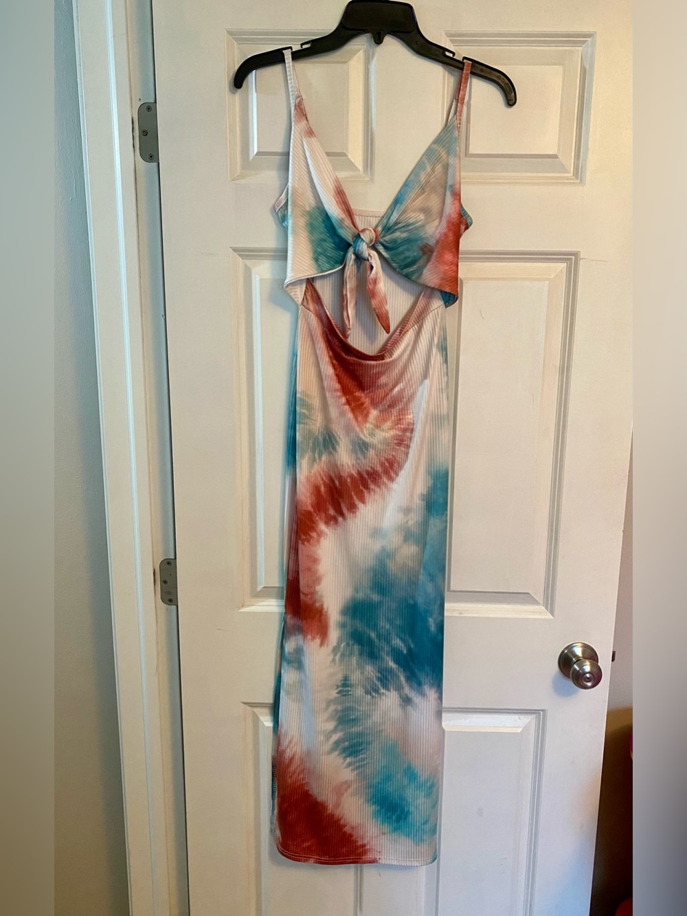 Ribbed Tie-Dye, Tie Front/Top Maxi Dress, Size Small